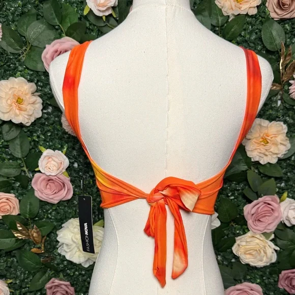 Bright Orange Multi-Color  Crop Corset with Tie Back - Picture 5 of 6